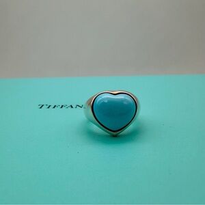 Tiffany & Co. new size 5 turquoise heart cabochon ring in sterling silver